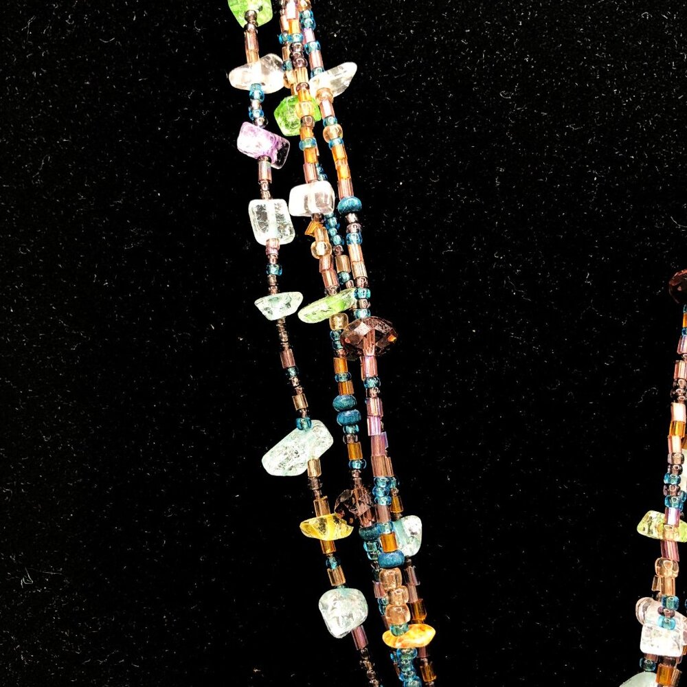 CJ Signed Multistrand Art Glass Necklace – Teardrop Pendant – Boho Statement - Picture 5 of 11